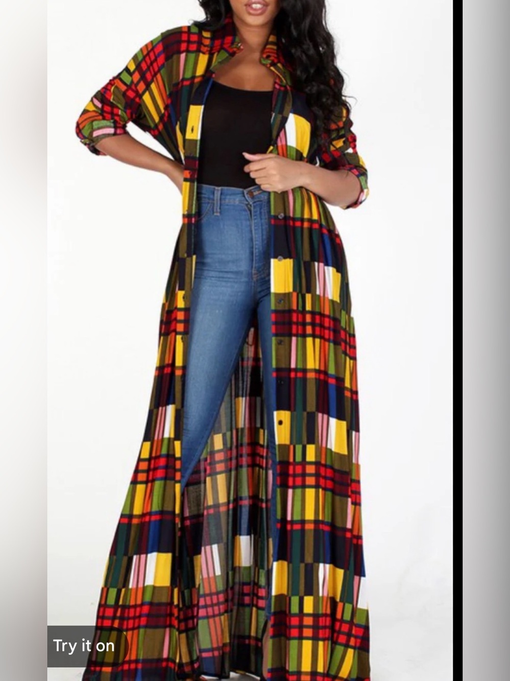 Eien Multi-Color Plaid Maxi Shirt Dress - Vibrant Green & Red